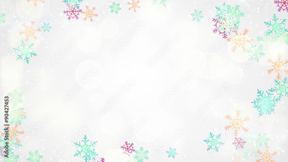 Poster multicolor snowflakes frame. computer generated seamless loop christmas motion background