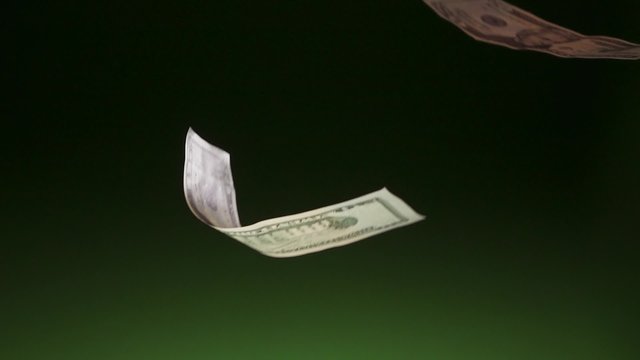 10 Dollars Banknotes Falling In Super Slowmotion 240p