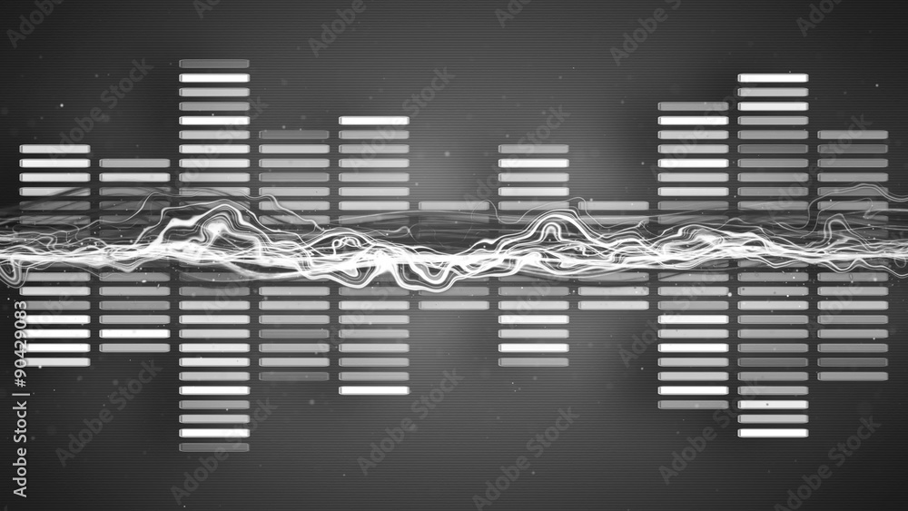 Poster grey music equalizer. computer generated seamless loop abstract animation. 4k (4096x2304)