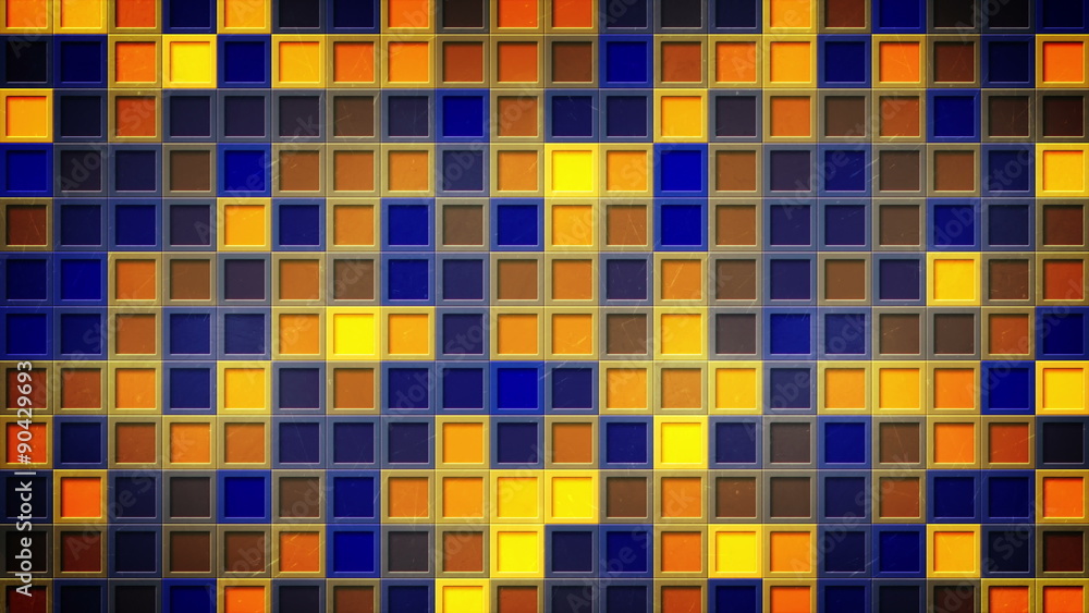 Poster flashing blue yellow squares. computer generated seamless loop abstract motion background. 4k (4096x