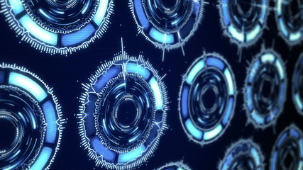 Screen with blue circular equalizers