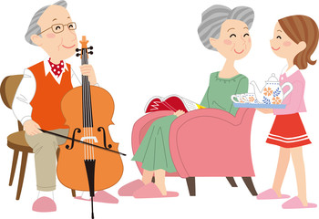 シニア夫婦　孫　音楽 © hajimemasite