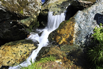 Beautiful Muehtinsky waterfall in Altai Republic.