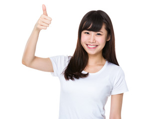 Asian young woman with thumb up gesture