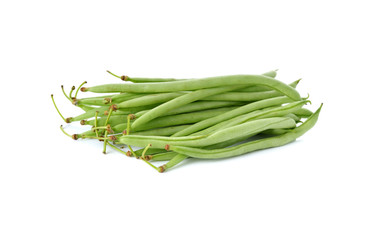 stack of fresh needle beans on white background