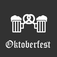 icon two mugs of German beer and a bagel greeting card Oktoberfe