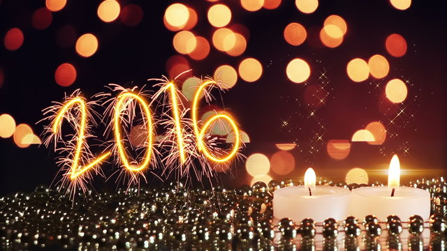 candles and lights 2016 sparkler text new year celebration. Last 10 seconds are loopable

