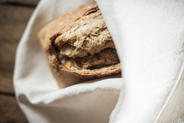 rustic bread wrapped in a linen cloth