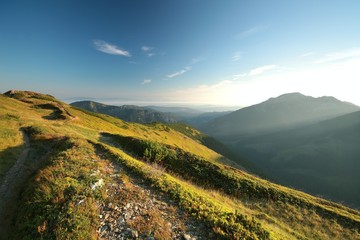 Picturesque Carpathian Mountains in the early morning, Poland