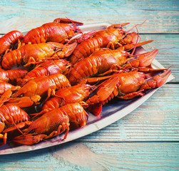 crawfish on wooden background