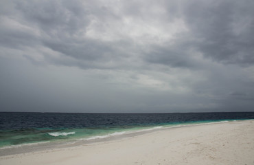 The beach and ocean on a cloudy day
