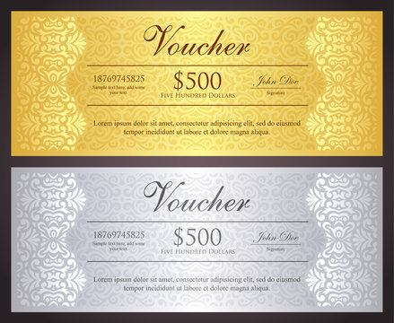 Luxury golden and silver gift certificate in vintage style