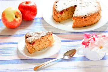 apple charlotte cake decorated with flowers