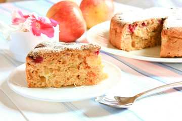 apple charlotte cake decorated with flowers