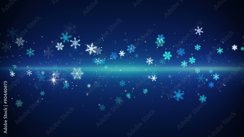 Poster blue light stripe and snowflakes. computer generated seamless loop animation. 4k (4096x2304)