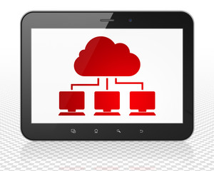 Cloud technology concept: Tablet Pc Computer with Cloud Network