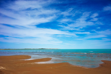 Fototapeta na wymiar The blue sea, blue sky, yellow sand. Beach.