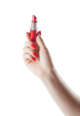 red lipstick in a female hand