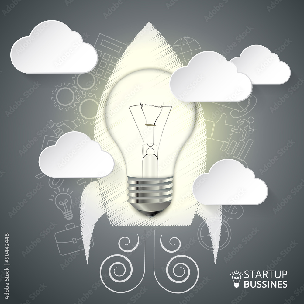 Aufkleber Vector rocket with lightbulb for infographic.