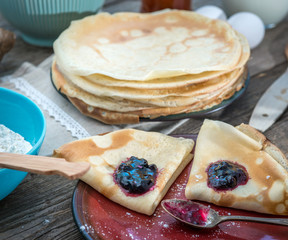 russian puncakes and ingredients