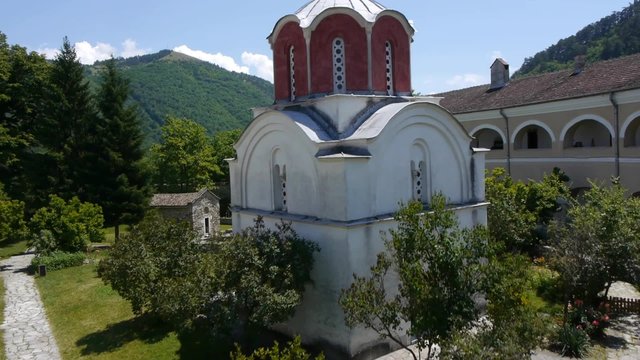 Slow flying over the orthodox monastery in Serbia.

