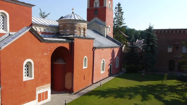 Slow flying over the orthodox monastery in Serbia.
