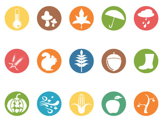 autumn round button flat icons set
