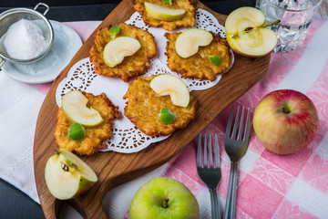 Pancakes with apples and fresh mint