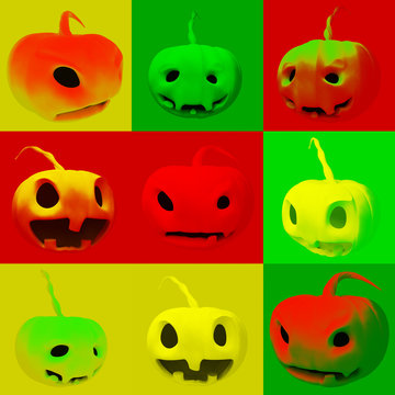 Holiday illustration for Halloween with pumpkins. In pumpkins different moods. Illustration made in different colors.