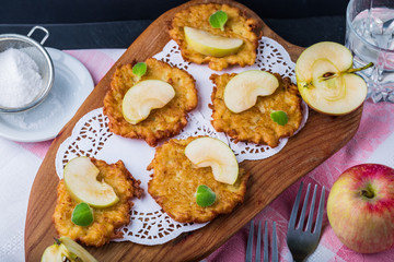 Pancakes with apples and fresh mint