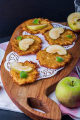 Pancakes with apples and fresh mint