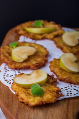 Pancakes with apples and fresh mint