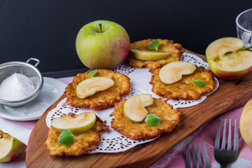 Pancakes with apples and fresh mint