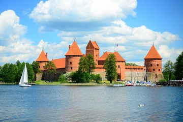 Galves lake,Trakai old red bricks castle view