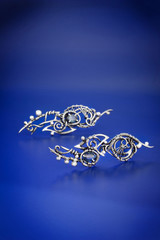 Silver blue sapphire wire wrap earrings