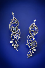 Silver blue sapphire wire wrap earrings
