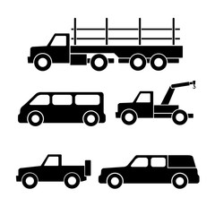 Set of car silhouettes isolated on white. Vector illustration