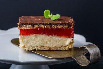 Semolina cake with jelly and biscuits