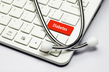 Keyboard, Diabetes text and Stethoscope