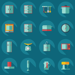 Flat concept, set modern design with shadow kitchen