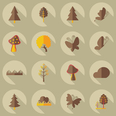 Flat concept, set modern design with shadow forest