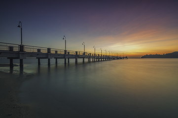 A Jetty to Jerejak Island, Penang, Malaysia in long exposure silky sea surface