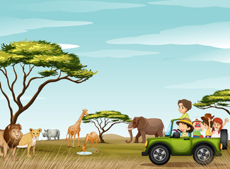 Roadtrip in the field full of animals © GraphicsRF