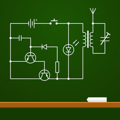 electronic circuit scheme on chalk board background