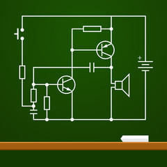 electronic circuit scheme on chalk board background