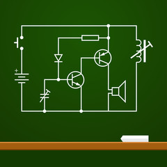 electronic circuit scheme on chalk board background