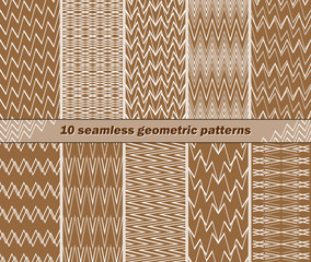 10 seamless abstract geometric patterns in brown and white color