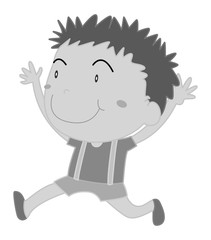 Boy running in black and white