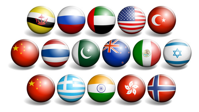 Different country flags on round ball
