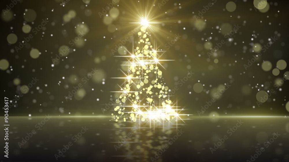 Poster christmas tree shape of gold glares. computer generated seamless loop holiday motion background